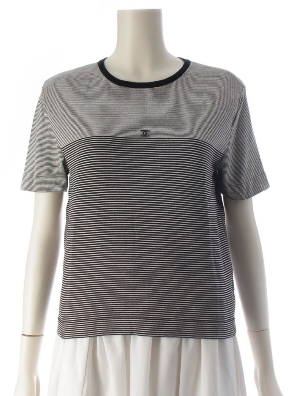 Chanel 97c Cotton CC Logo Border Short Sleeve T-Shirt White Black 42